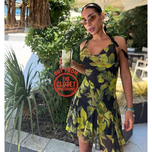 ZARA Printed Draped Neckline Floral Mini Dress NWT 💚 - Picture 5 of 16